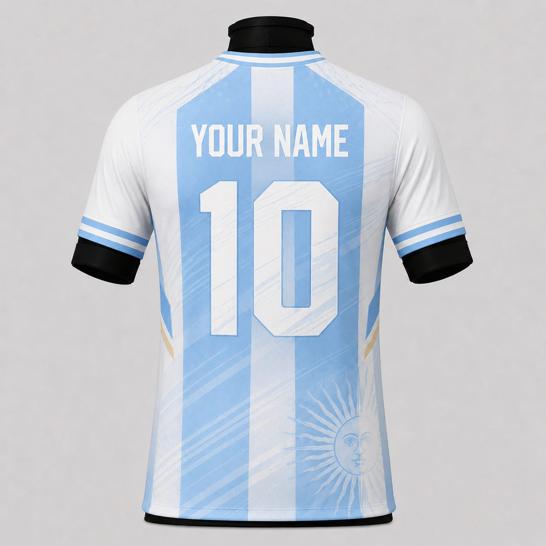 Argentina inspired HOME football jersey clean back view without name or number