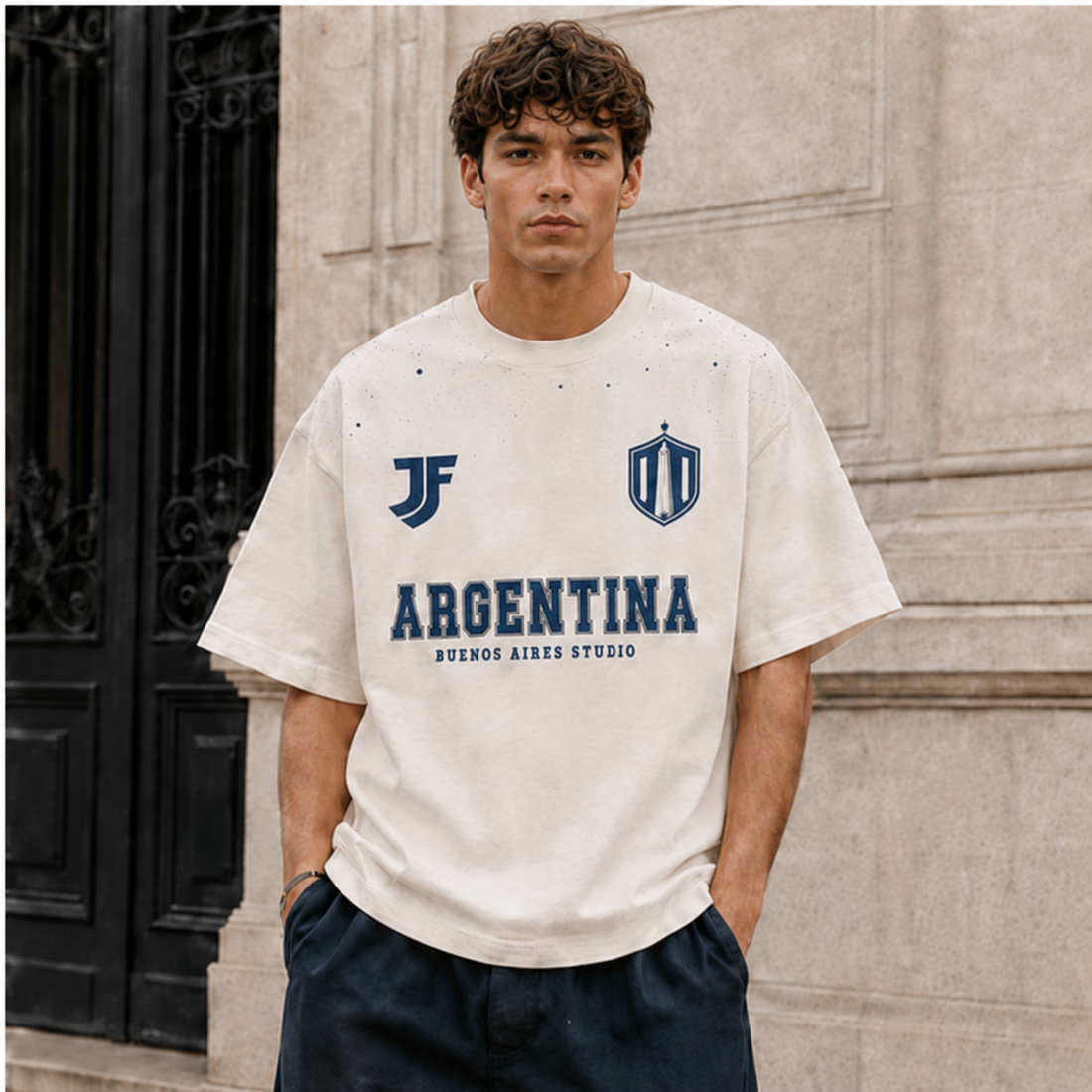 Argentina-inspired lifestyle soccer jersey front view by JerseyFamiliar