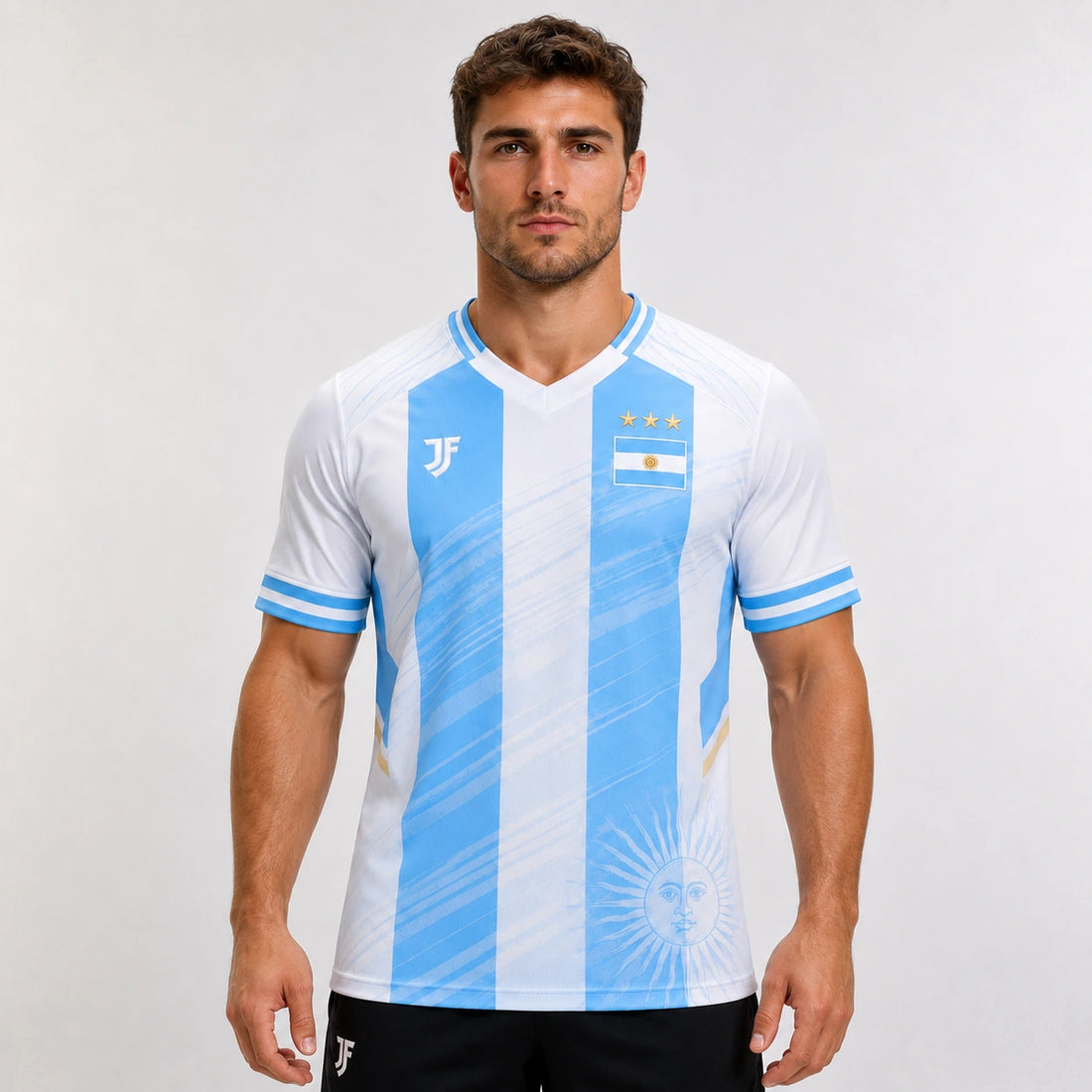 Argentina-inspired custom soccer jersey front view by JerseyFamiliar