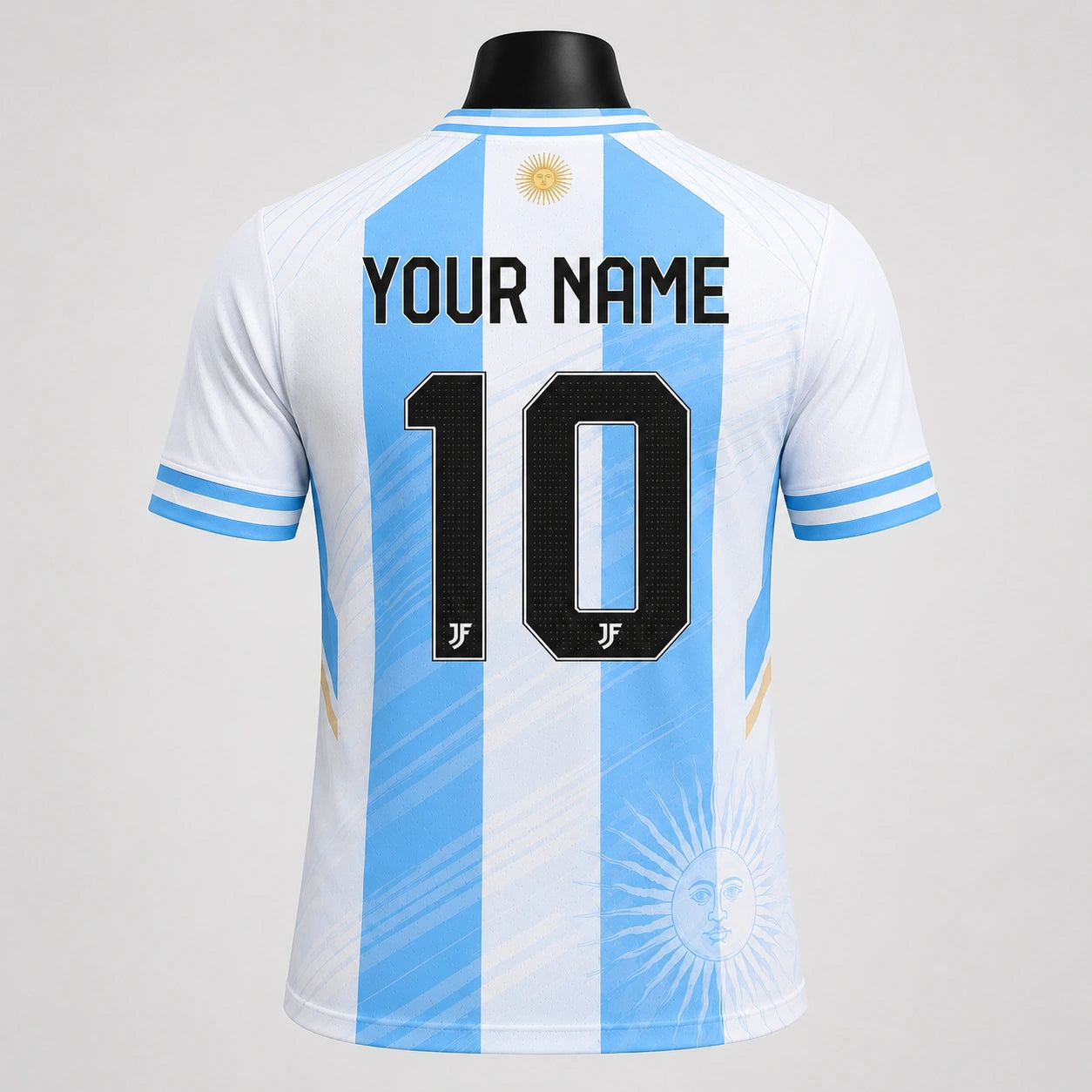 Argentina-inspired custom soccer jersey back view by JerseyFamiliar