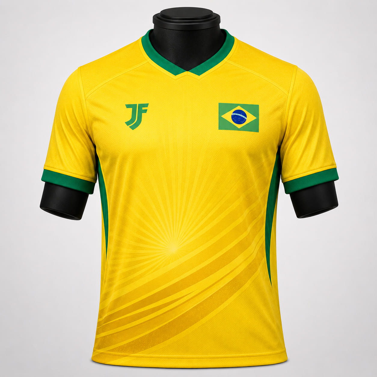 Brazil inspired HOME football jersey front view with yellow color rhythm