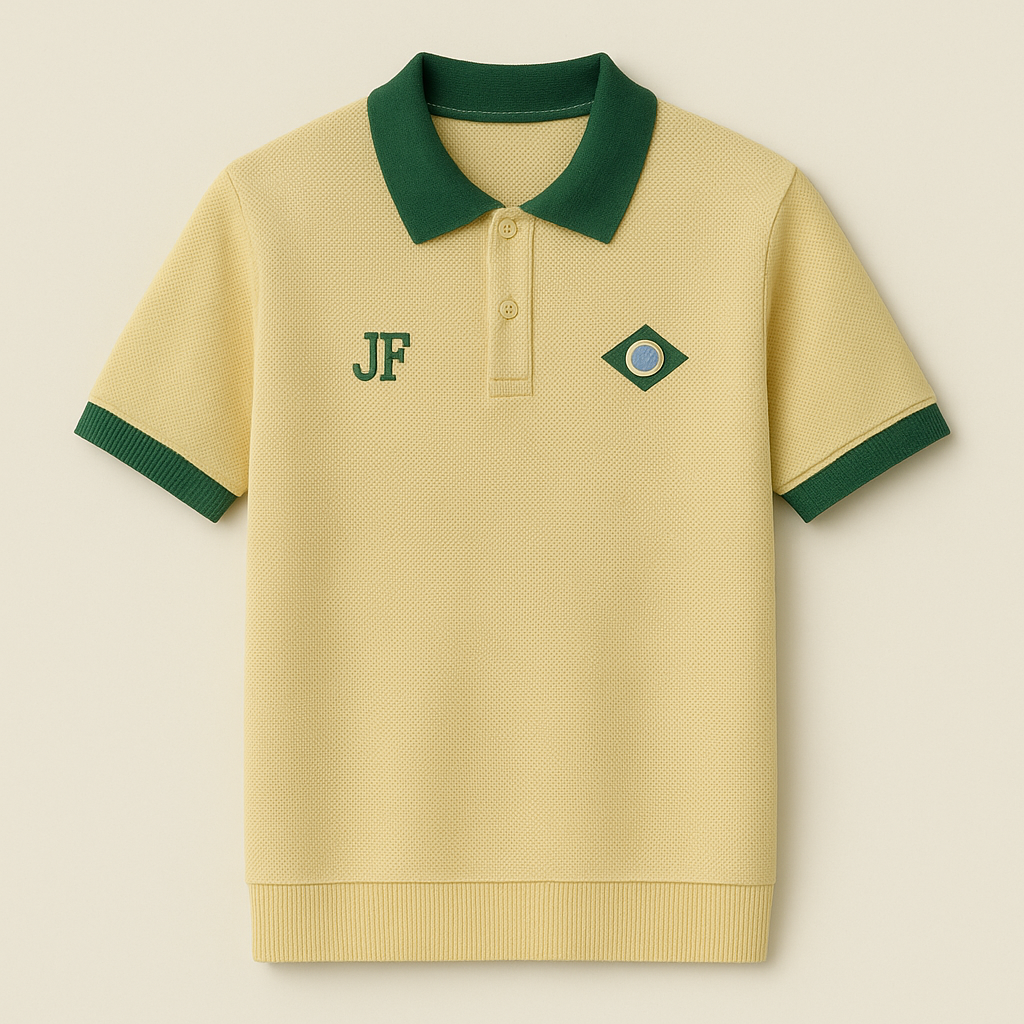 BRA-inspired JerseyFamiliar Lifestyle mesh knit polo front product image on a clean neutral background.