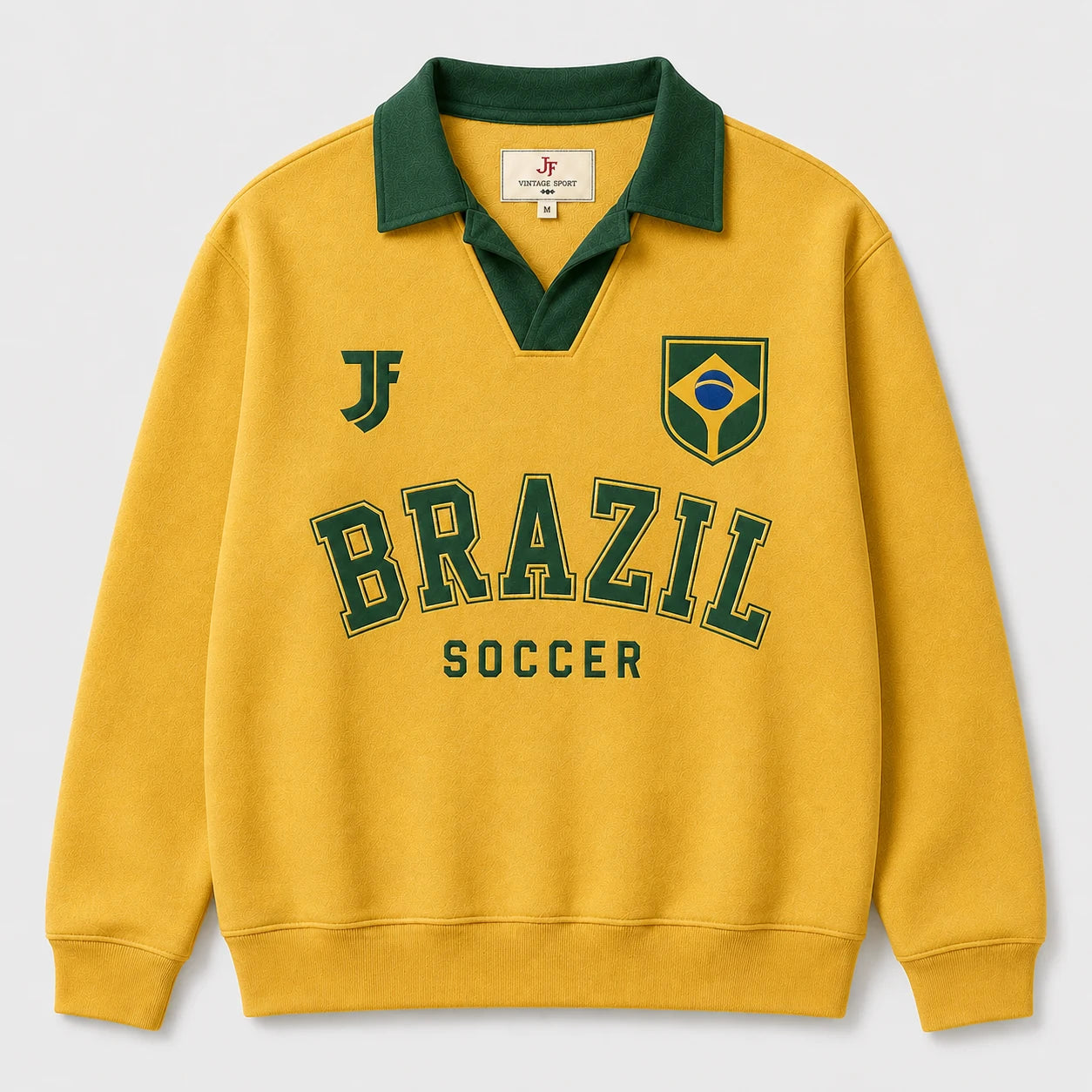Brazil-inspired retro soccer jersey front view by JerseyFamiliar