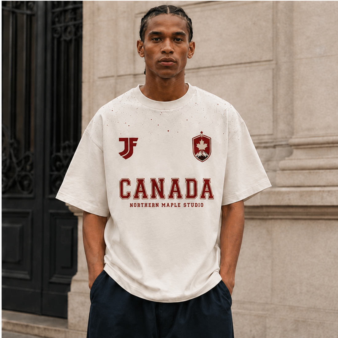 Canada-inspired lifestyle soccer jersey front view by JerseyFamiliar