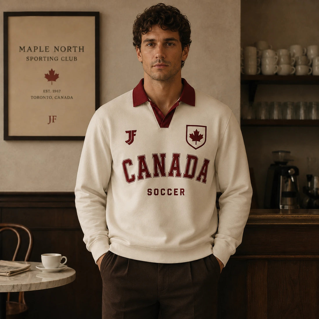 Canada-inspired retro soccer jersey front view by JerseyFamiliar