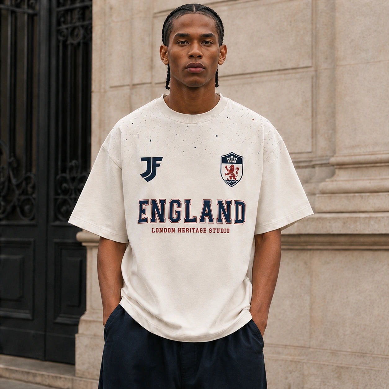 England-inspired Lifestyle soccer jersey model view by JerseyFamiliar