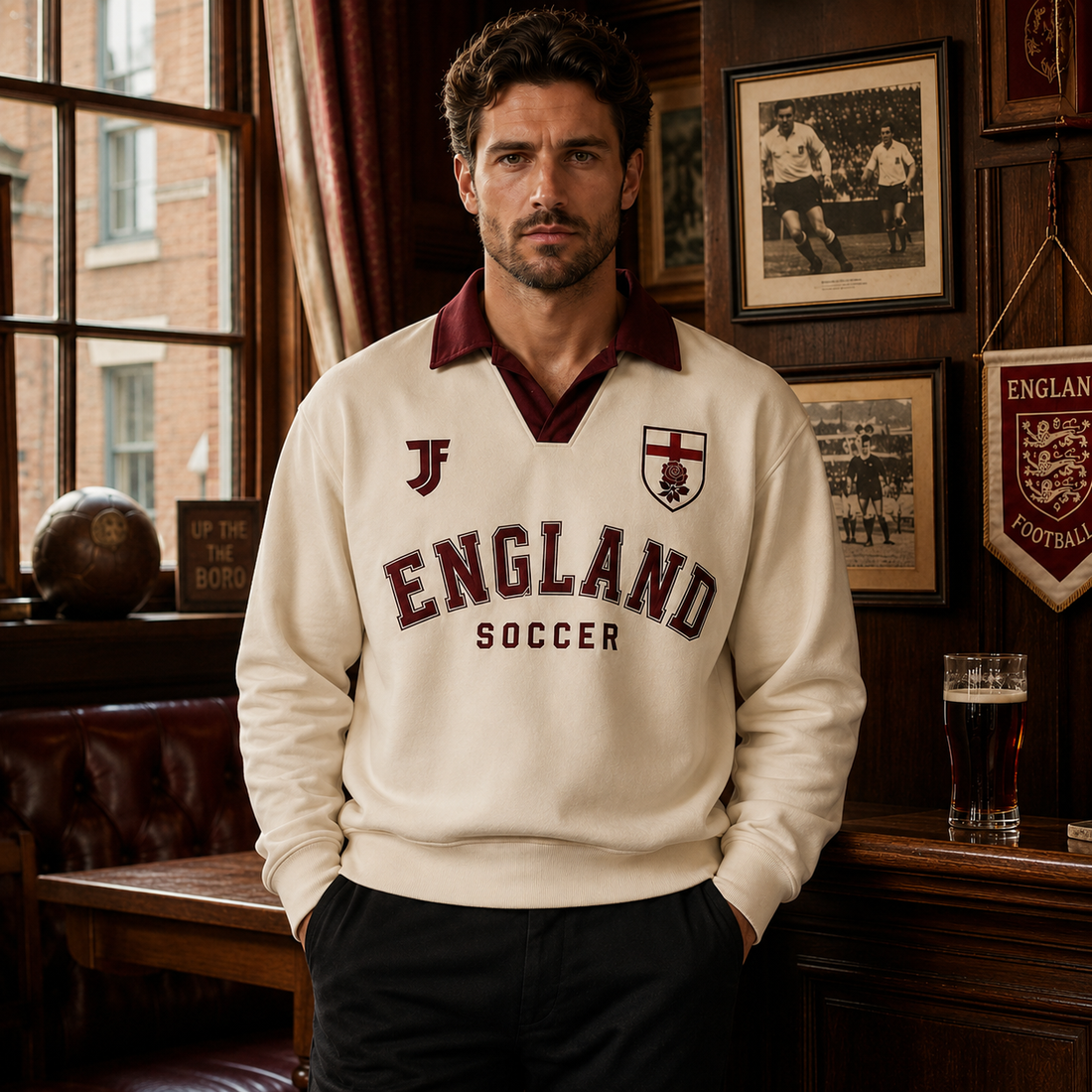 England-inspired retro soccer jersey front view by JerseyFamiliar