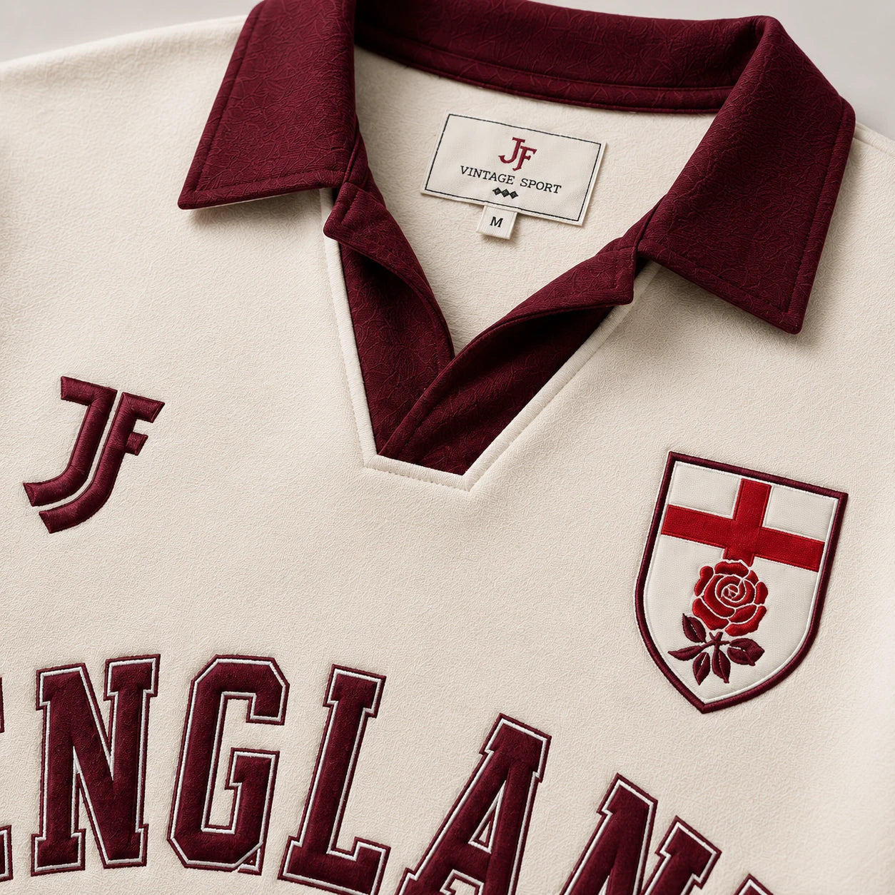England-inspired retro soccer jersey collar and fabric detail by JerseyFamiliar