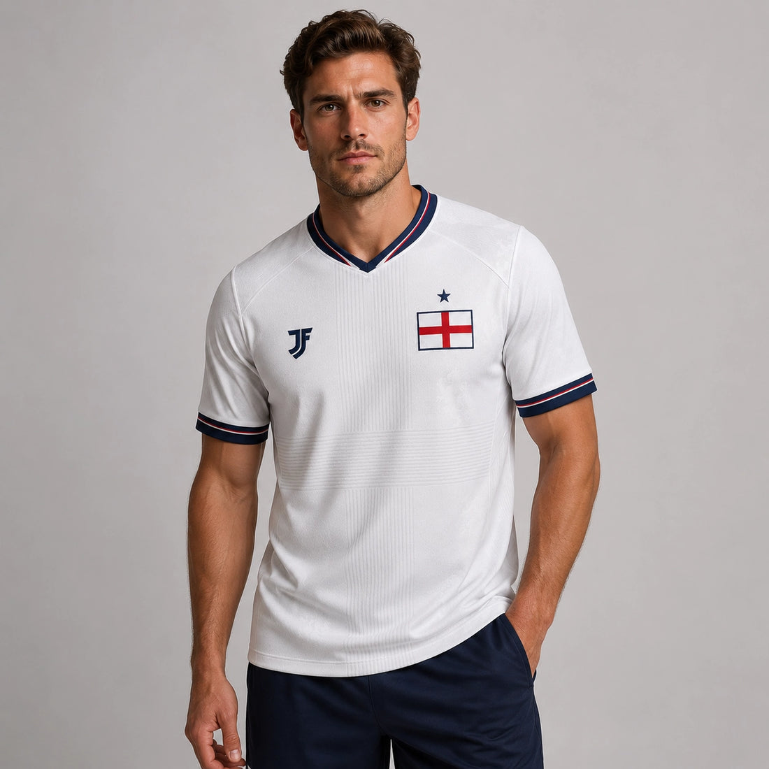 England-inspired custom soccer jersey front view by JerseyFamiliar