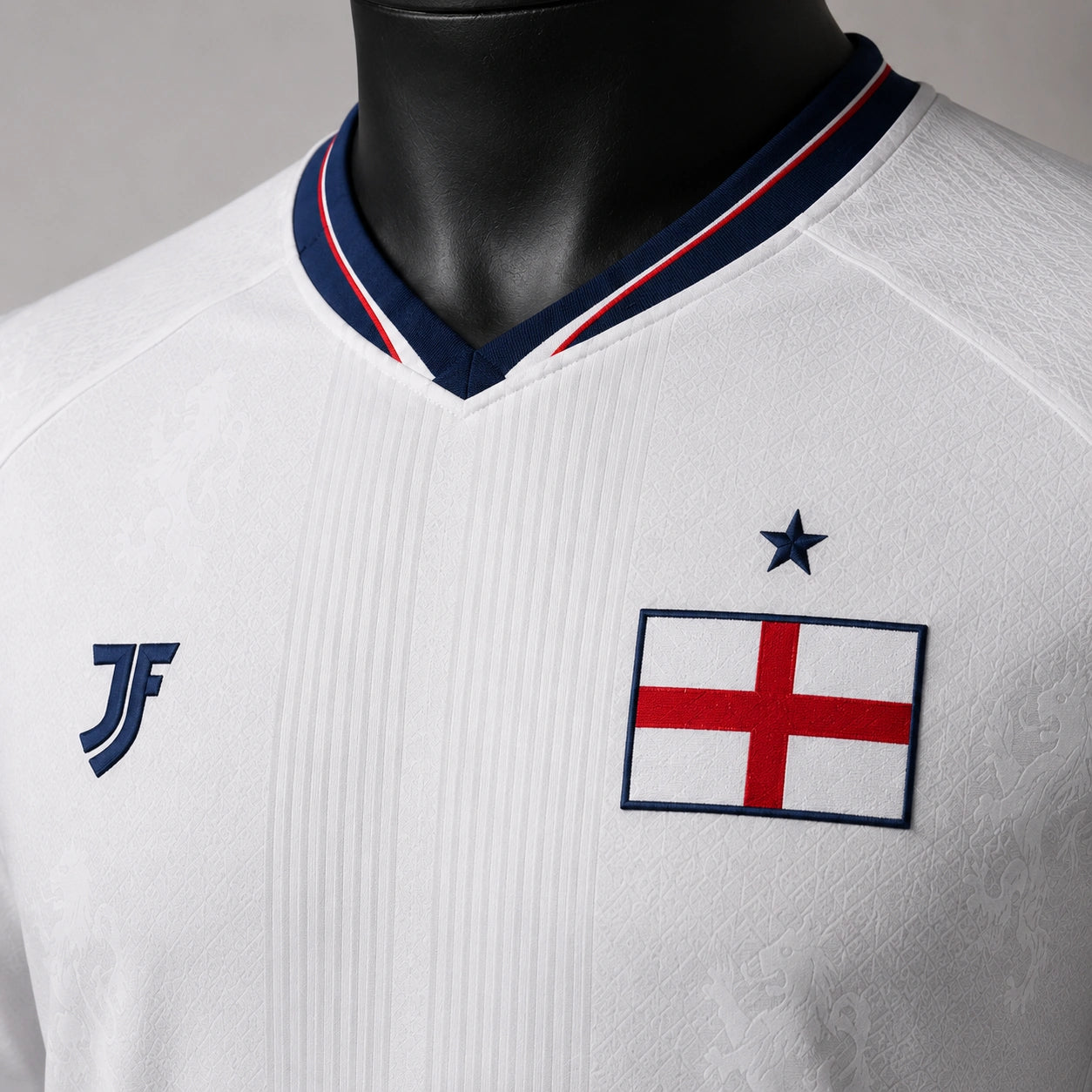 England-inspired custom soccer jersey chest logo and fabric detail by JerseyFamiliar