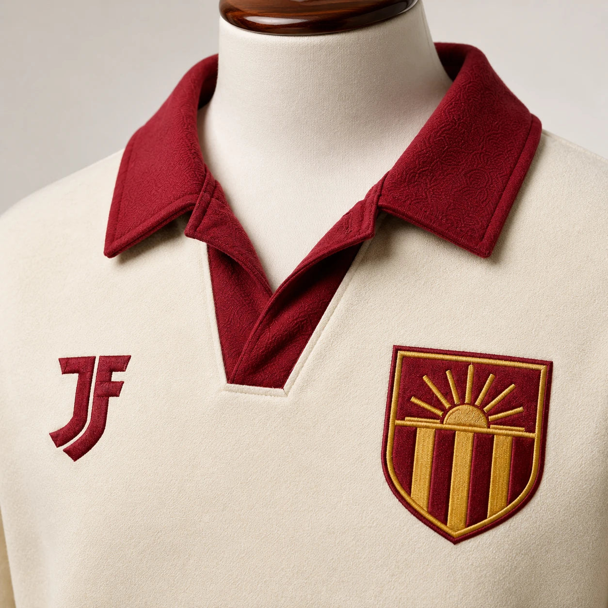 Spain-inspired retro soccer jersey collar and fabric detail by JerseyFamiliar