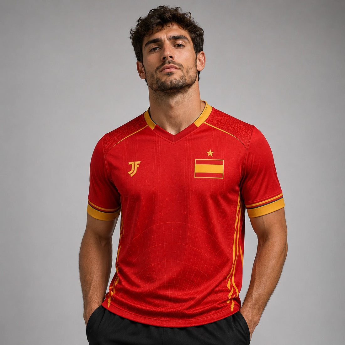 Spain-inspired custom soccer jersey front view by JerseyFamiliar