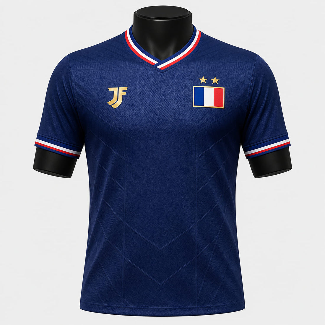 France inspired HOME football jersey front view with navy color rhythm