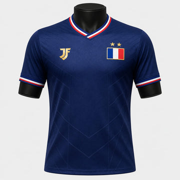 France inspired HOME football jersey front view with navy color rhythm