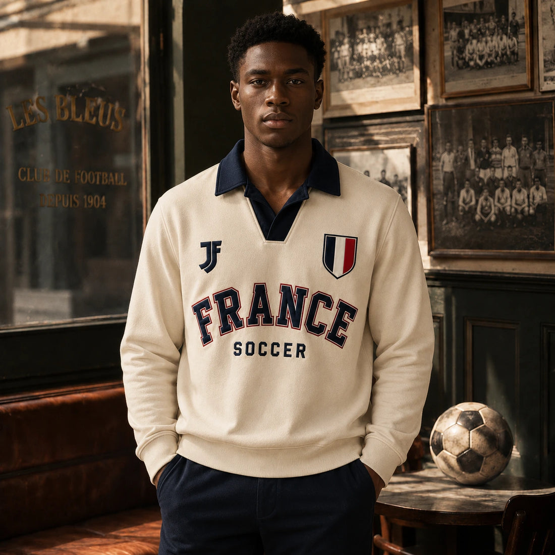 France-inspired retro soccer jersey front view by JerseyFamiliar
