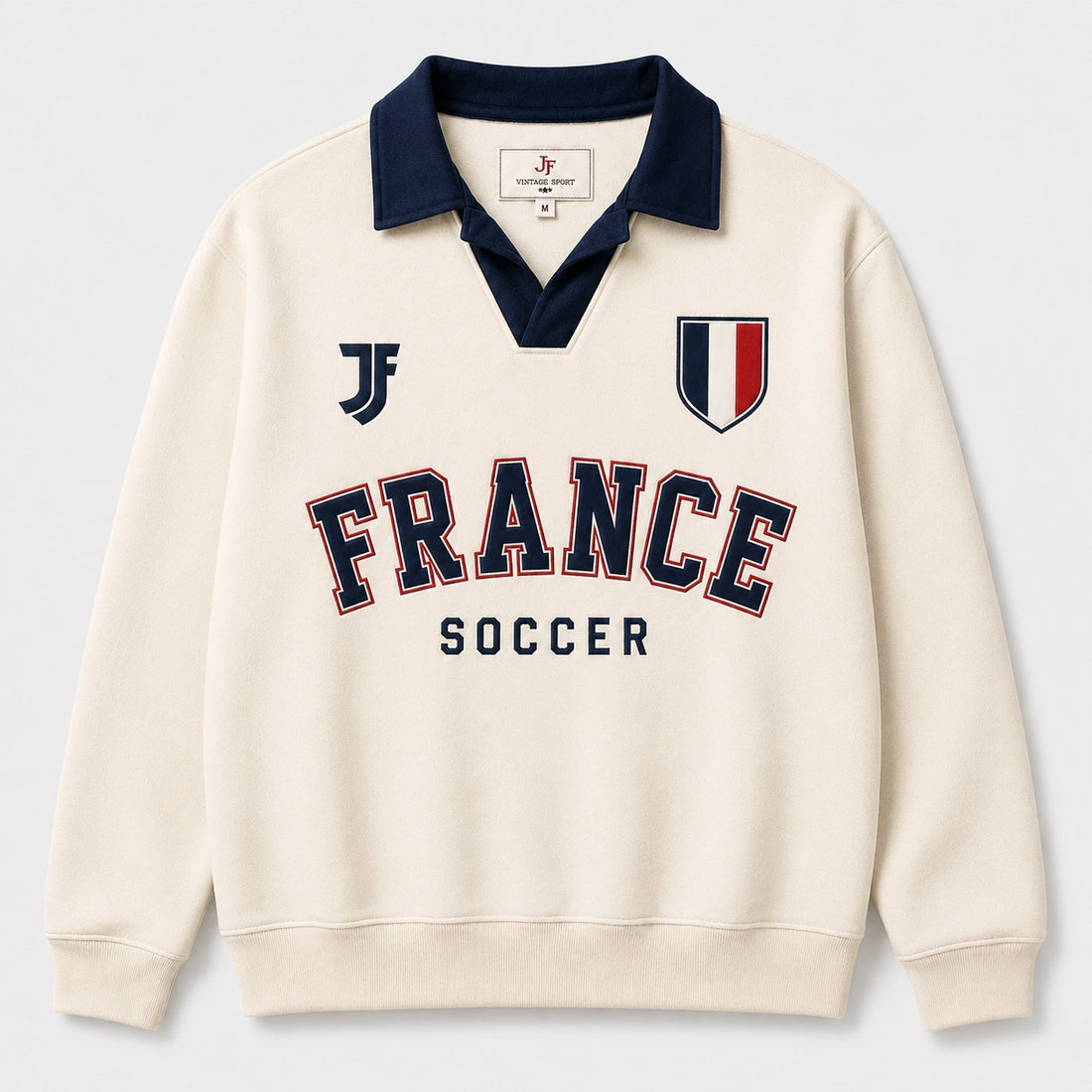 France-inspired retro soccer jersey front view by JerseyFamiliar