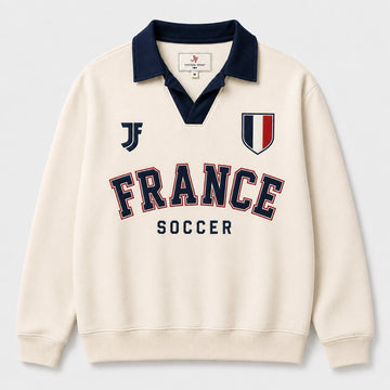 France-inspired retro soccer jersey front view by JerseyFamiliar