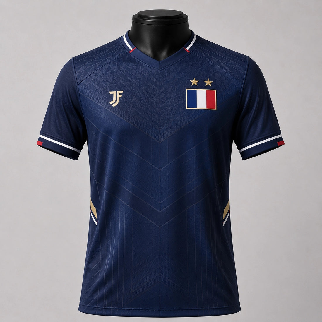 France-inspired custom soccer jersey front view by JerseyFamiliar