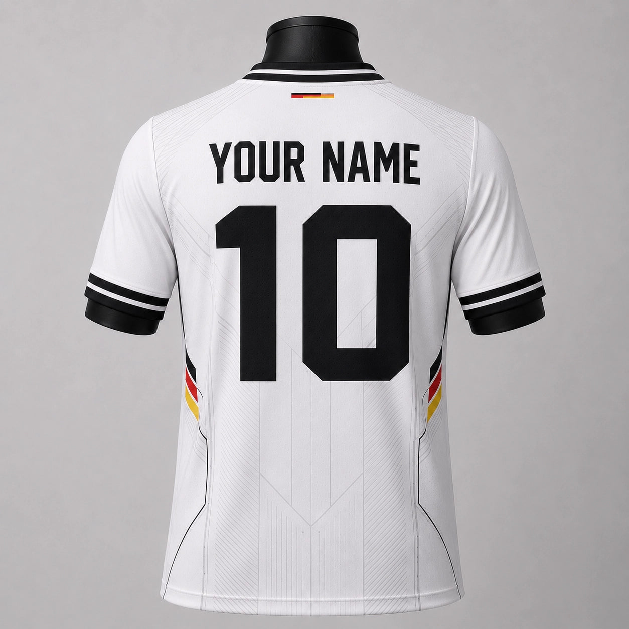 Germany-inspired custom soccer jersey back view with custom name and number by JerseyFamiliar