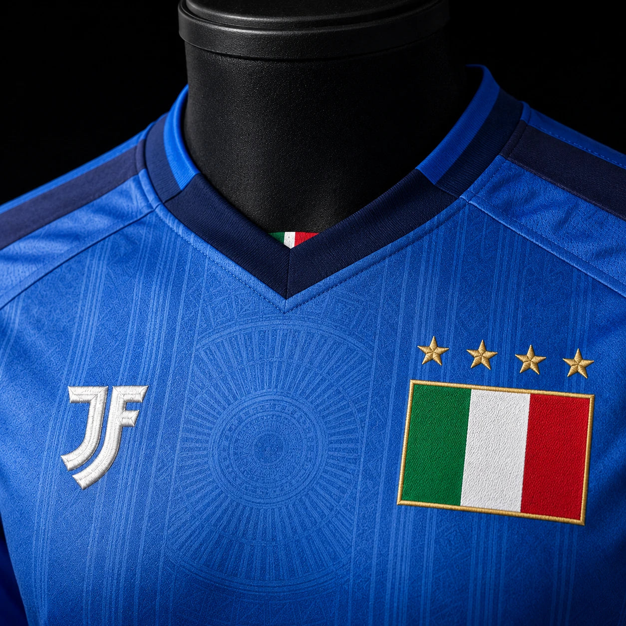 Italy-inspired custom soccer jersey chest logo and fabric detail by JerseyFamiliar