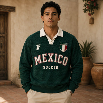 Mexico-inspired retro soccer jersey model front view by JerseyFamiliar