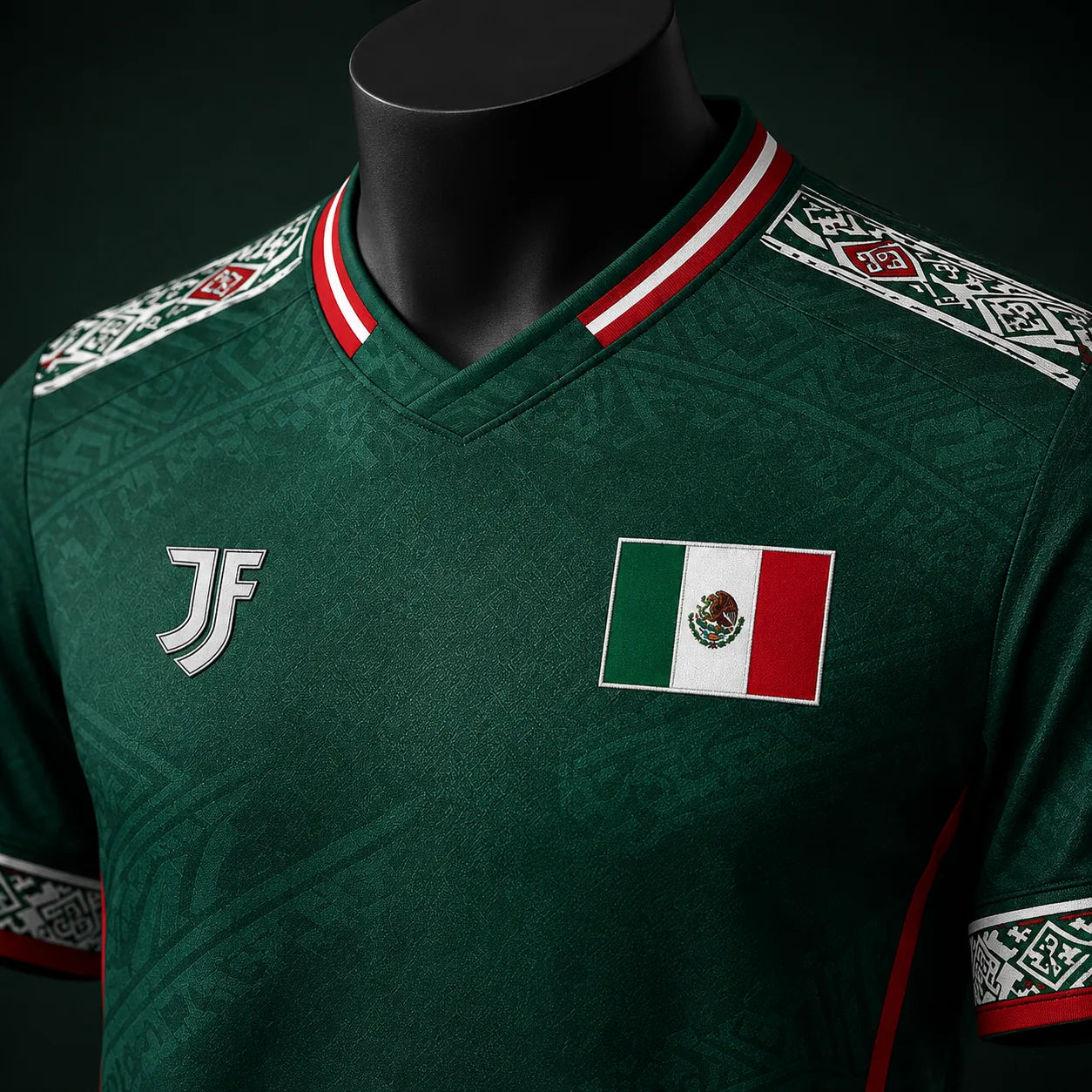 Mexico-inspired custom soccer jersey collar and fabric detail by JerseyFamiliar