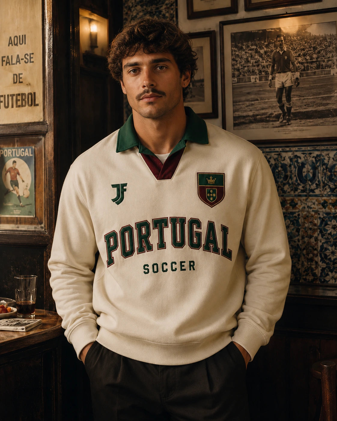Portugal-inspired retro soccer jersey model front view by JerseyFamiliar