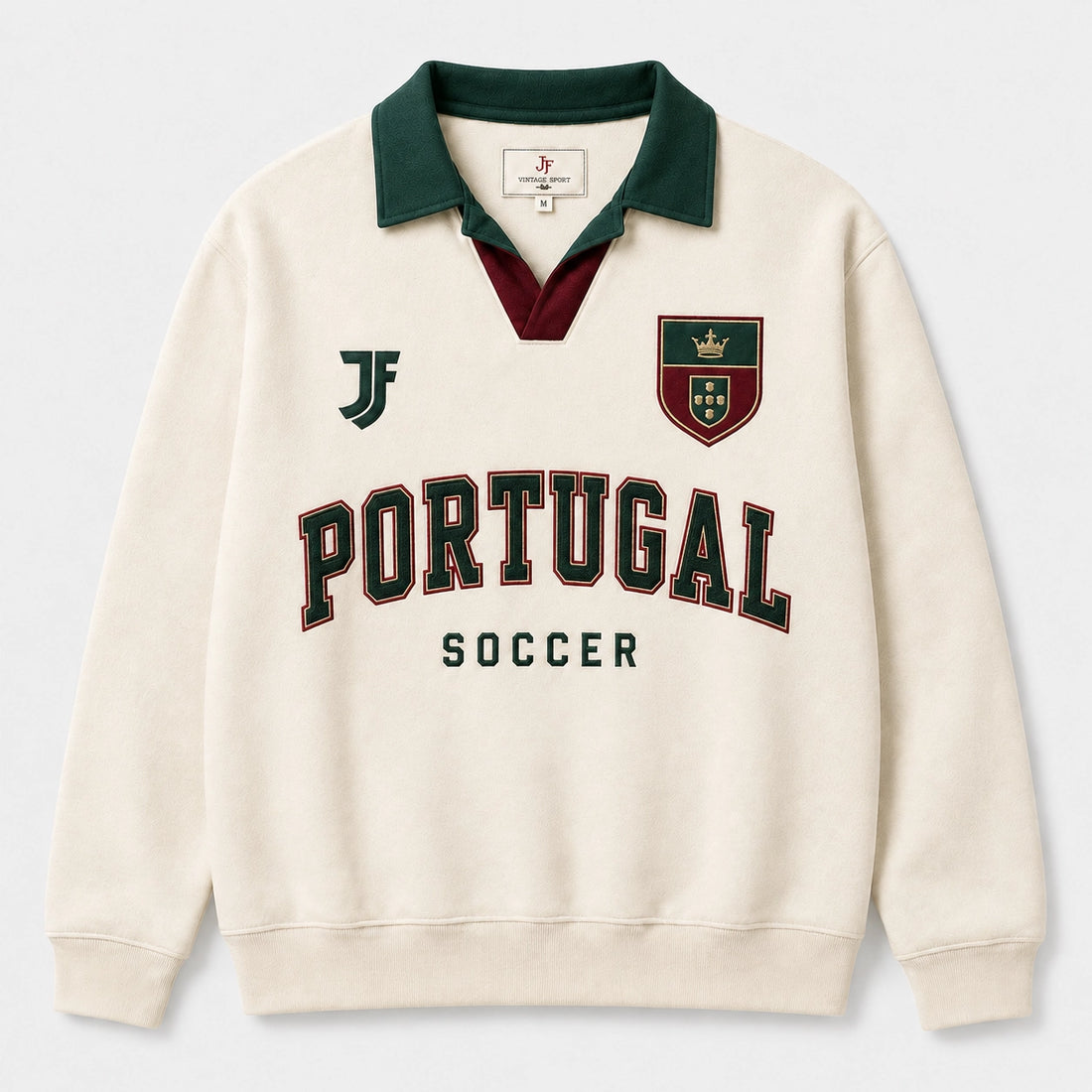 Portugal-inspired retro soccer jersey front view by JerseyFamiliar