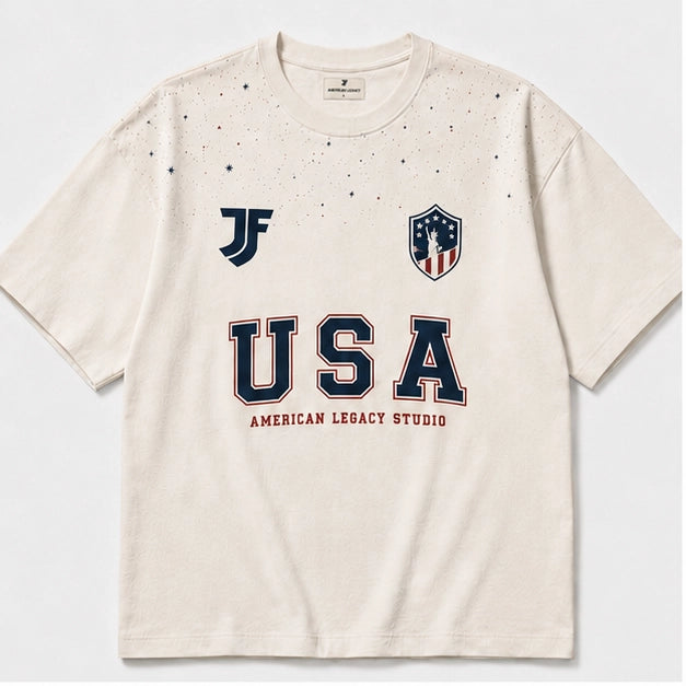 USA-inspired lifestyle soccer jersey front view by JerseyFamiliar