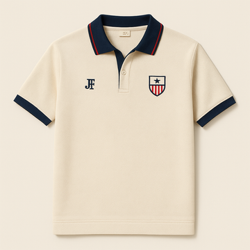 USA-inspired JerseyFamiliar Lifestyle mesh knit polo front product image on a clean neutral background.