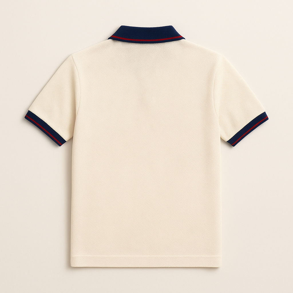 USA-inspired JerseyFamiliar Lifestyle mesh knit polo back product image with restrained construction details.