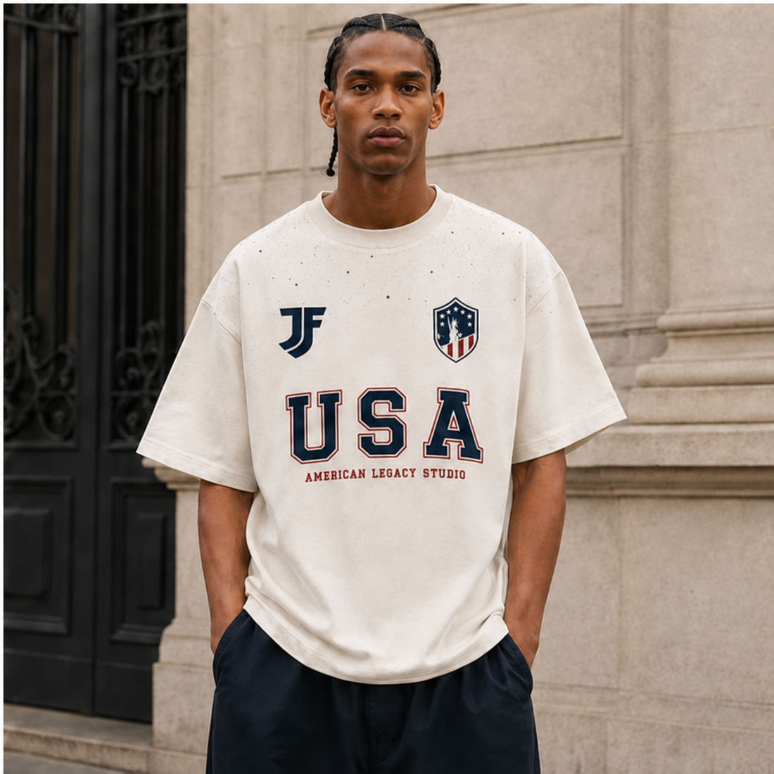 USA-inspired lifestyle soccer jersey front view by JerseyFamiliar
