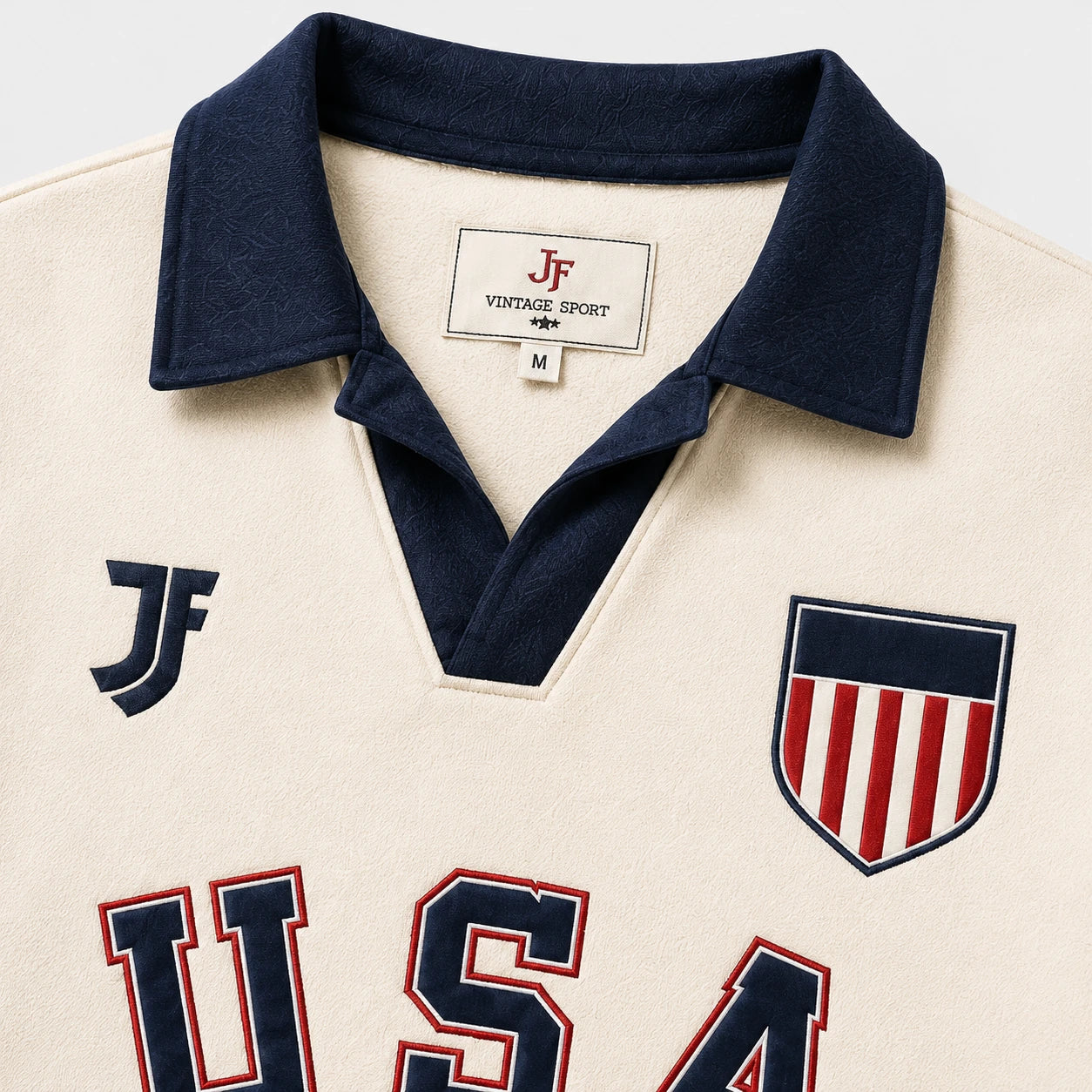 USA-inspired retro soccer jersey collar and fabric detail by JerseyFamiliar