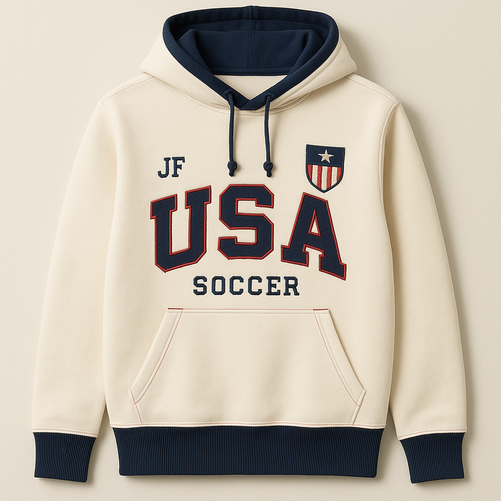 USA-inspired JerseyFamiliar Retro hoodie front product image on a clean neutral background.