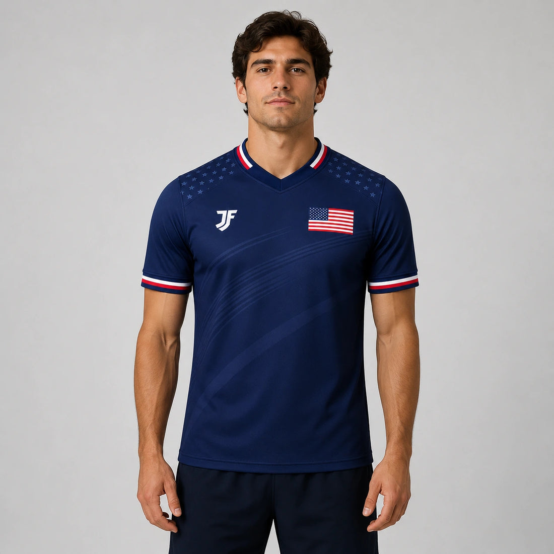 USA-inspired custom soccer jersey front view by JerseyFamiliar